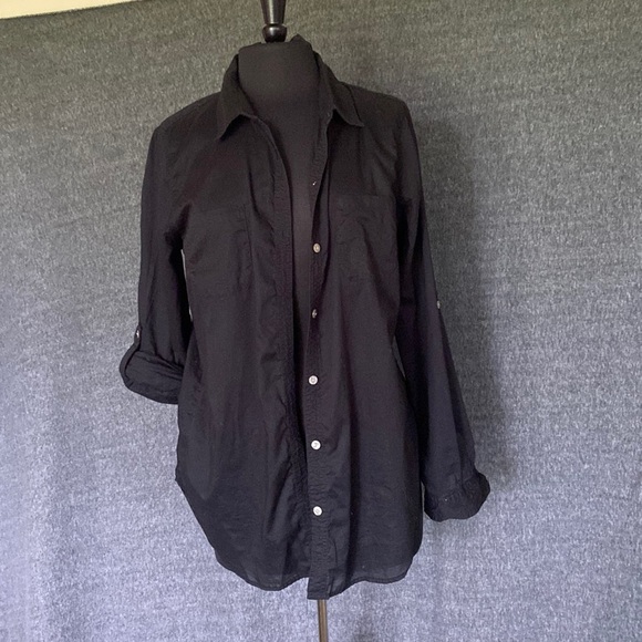 Classic Black Button Down Shirt Sheer Size L - Picture 1 of 10